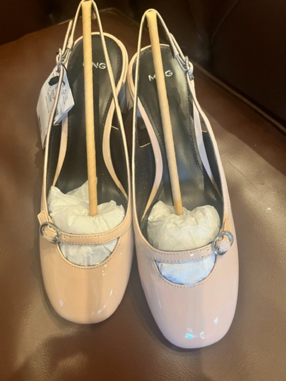 MNG Mango Patent Nude Mary Jane Slingback Heels - Size 37 (US 6.5-7)